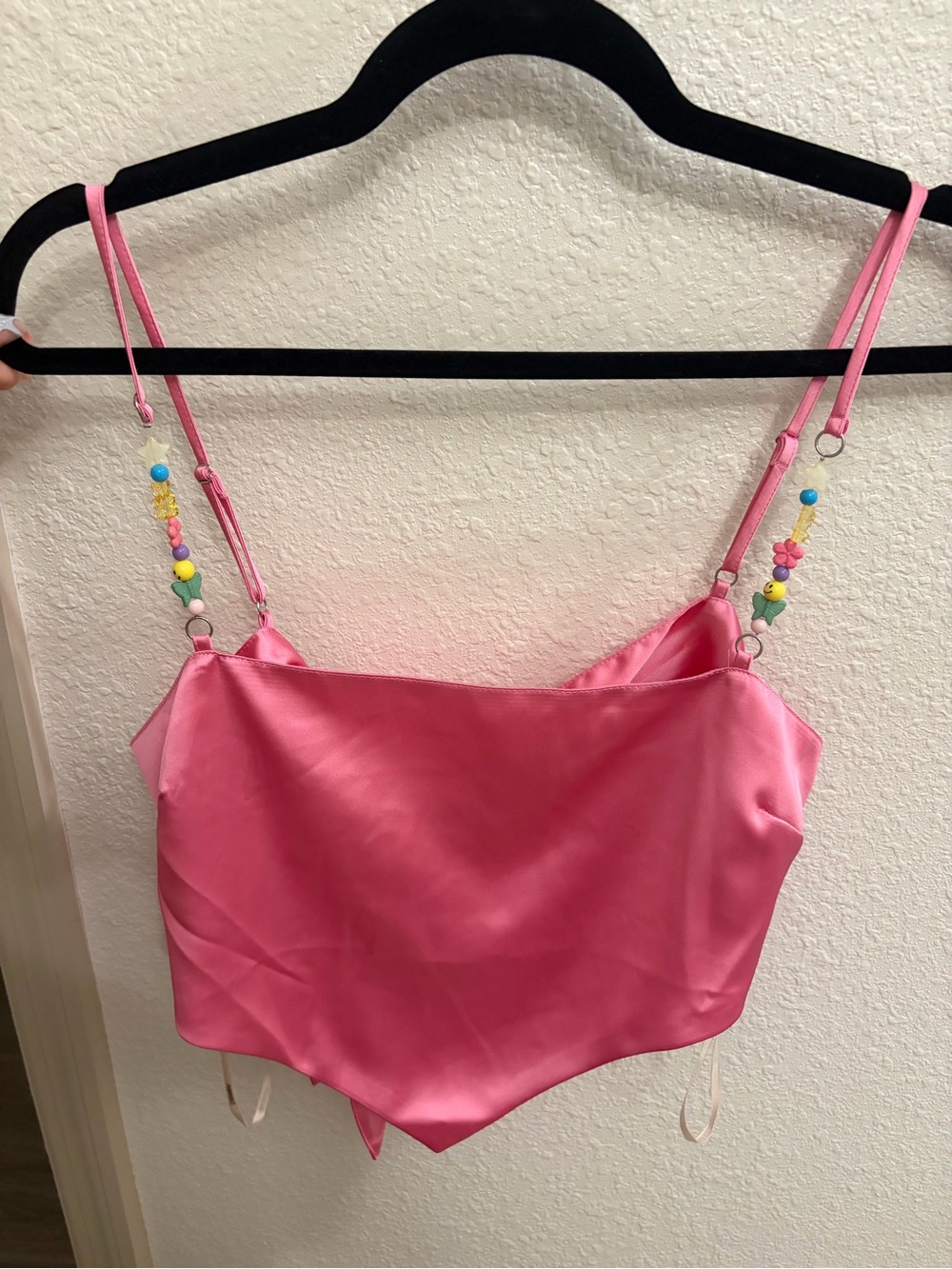 NWT Forever 21 Pink Satin Beaded Strap Handkerchief Cami Top